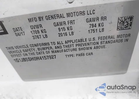 2017 Chevrolet Sonic Ls Auto from USA, damaged, VIN 1G1JB5SH0H4157927